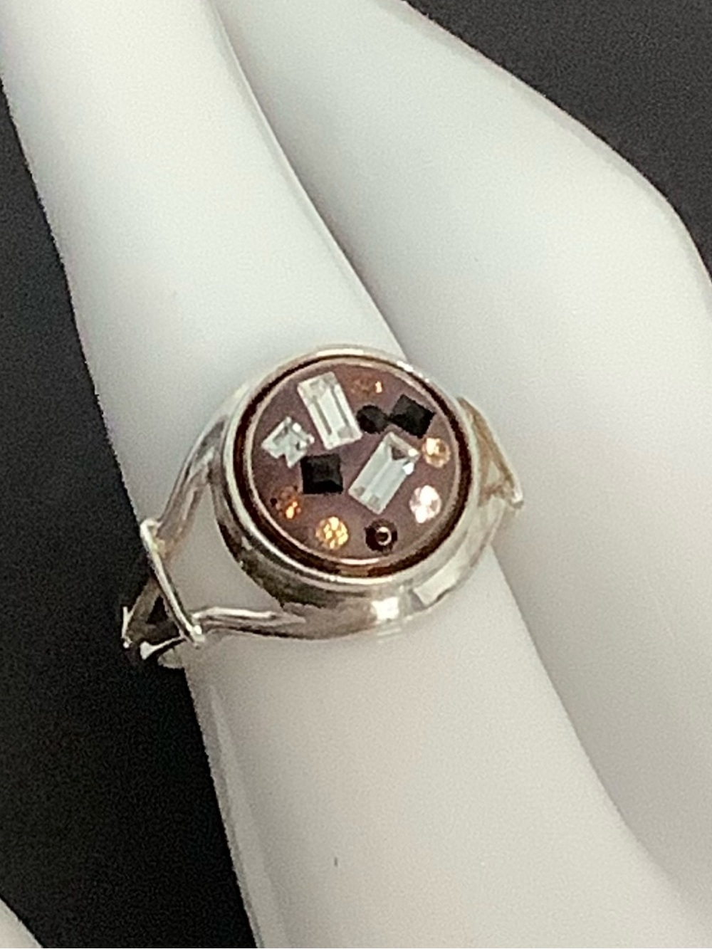 925 Silver Kameleon  Mosaic Cocktail Jewel Pop Signet Ring, Sz.9